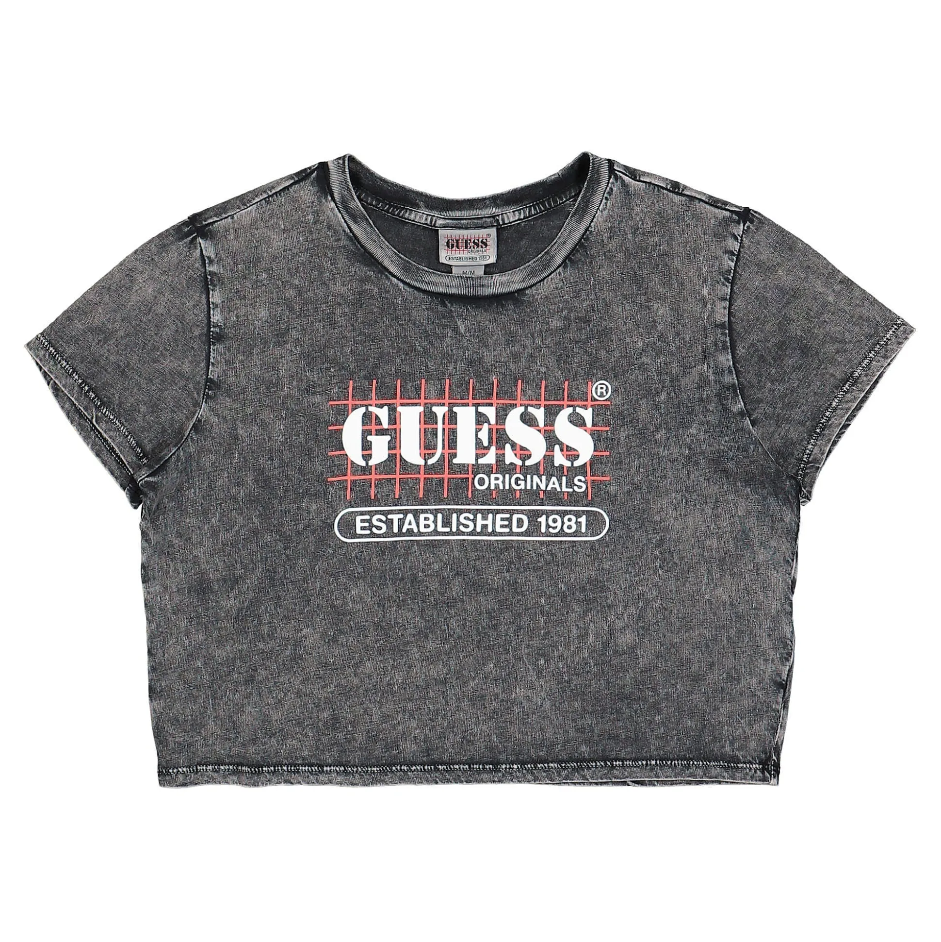 Hot Wmns Go Raelyn Grid Crop Baby Tee Women T-Shirts & Long Sleeves